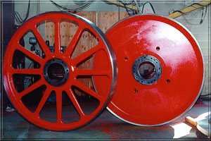 7' diameter cast ductile iron bandwheels, top and bottom